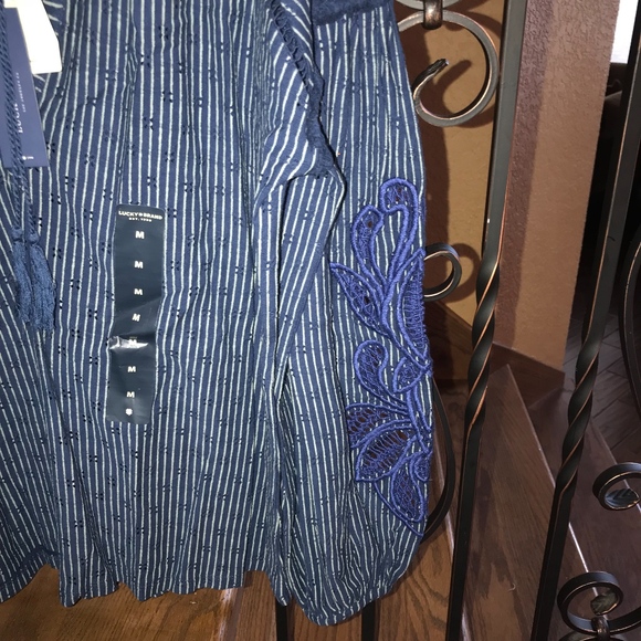 NWT Lucky Brand Cutout Stripe Peasant Top - Picture 8 of 8